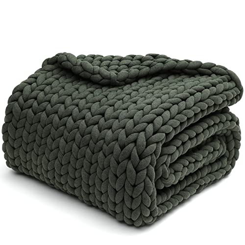 YnM Weighted Blanket, Handmade Chunky Knitted Design, Soft and Cozy, Temperature Regulating and Breathable, Machine Washable Throw for Sleep or Home Decor (Forest Green, 50x60 Inch, 10lbs) - color: Forest Green, size: 50 in x 60 in 10 lb