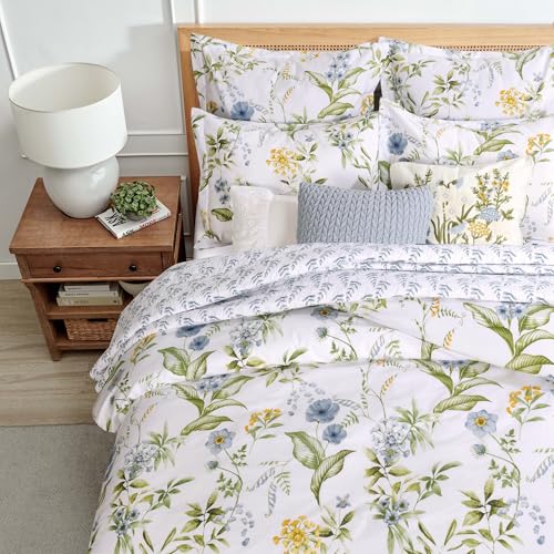 Levtex Home Viviana Blue Reversible Queen Duvet Cover Set (90x94in) with 2 Pillowcases (26x20in) - Floral - Blue, Green, Yellow, White - 100% Cotton Queen Size Duvet Cover Set - Soft, Pre-Washed - color: Blue, size: Duvet Cover - Full/Queen