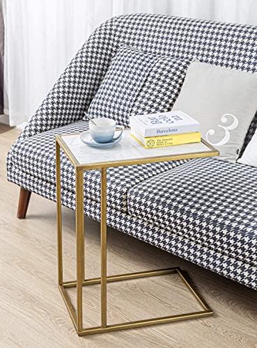Marble Side Couch Table Gold Rectangle Tables for Small Spaces Coffee Table, Modern Accent Tables Narrow End Table for Living Room, Bedroom Slide Under Sofa Tables - 19" L x 12" W x 24" H | Modern Accent Tables Narrow End Table for Living Room, Bedroom Sl