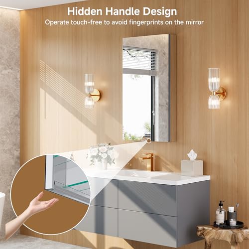 20" x 36" Bathroom Medicine Cabinet with Mirror, Recessed or Wall Mount | Medicine Cabinets with Adjustable Glass Shelves, Soft-Closed Hinge, Chrome Aluminum Frame, Reverse Installation - size: 20" x 36"