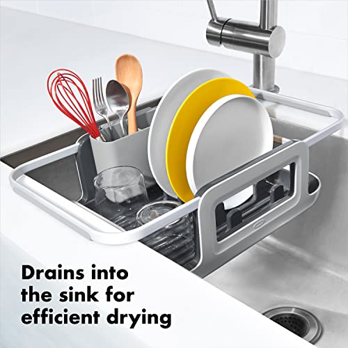 OXO Good Grips Extendable Over-The-Sink Aluminum Drying Dish Rack, One Size (Pack of 4) - size: One Size (Pack of 4)
