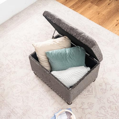 Adeco High End Dark Classy Tufted, Accents Rectangular Storage Bench Footstool, Dim Brown ttomans & Storage Ottomans Royal Olive Grey - color: Royal Olive Grey