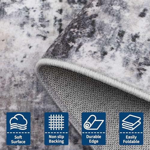 ROYHOME Modern Abstract 4x4 Round Area Rug Non Slip, Grey | Non Shedding Rug Low Pile Stain Resistant for Bedroom Living Room office Dining Room - color: Grey, size: 4' (Round)