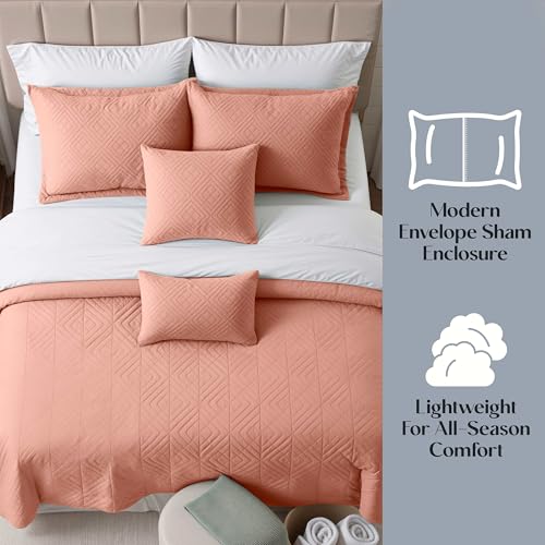 Clara Clark Quilts Twin Size - All Season Bedspread Coverlet Set, Pinsonic Weave Lightweight Bedding Set - 5 Piece Twin Quilt Set with Pillow Shams, Bali Blush - Twin Diamond - color: 30 – Bali Blush – Diamond, size: Twin