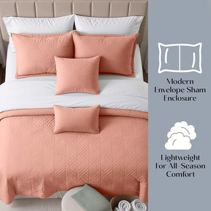 Clara Clark Quilts Twin Size - All Season Bedspread Coverlet Set, Pinsonic Weave Lightweight Bedding Set - 5 Piece Twin Quilt Set with Pillow Shams, Bali Blush - Twin Diamond - color: 30 – Bali Blush – Diamond, size: Twin