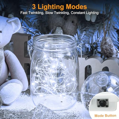 btfarm 12 Pack Fairy Lights Battery Operated Twinkle Lights with 3 Modes | 7Ft 20 Led String Light, Waterproof Bulk Small Mini Silver Wire for Christmas Mason Jars Wedding Table Centerpiece,Cool White - color: Cool White, size: 12 Pack
