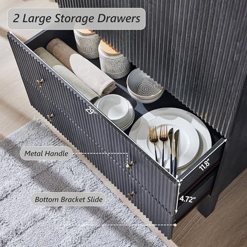 IFGET 71" Tall Arched Pantry Cabinet, Fluted Kitchen Storage Cabinet with Adjustable Shelves and 2 Large Drawers, Freestanding Morden Versatile Cupboard for Living Room, Bathroom, Dark Gray - color: Dark Gray