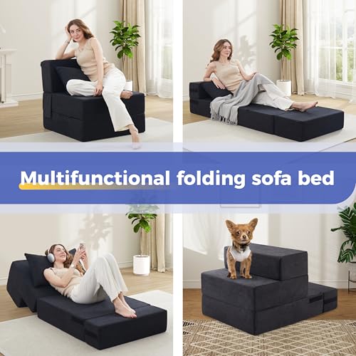 6 in 1 Convertible Folding Sofa Bed with Pillow,High Density Foam | 8" Thick Foldable Mattress,Single Sleeper Chair for Living Room/Dorm/Guest Use/Home Office/Apartment