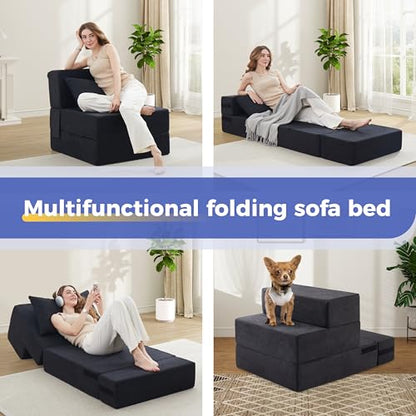 6 in 1 Convertible Folding Sofa Bed with Pillow,High Density Foam | 8" Thick Foldable Mattress,Single Sleeper Chair for Living Room/Dorm/Guest Use/Home Office/Apartment