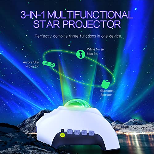 Northern Galaxy Light Aurora Projector with 33 Light Effects, Night Lights LED Star Projector for Bedroom Nebula Lamp, Remote Control, White Noises, Bluetooth Speaker for Parties White - color: White