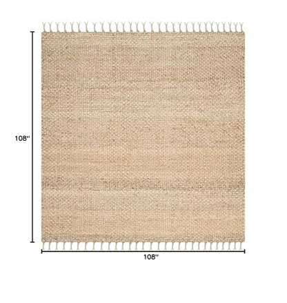 SAFAVIEH Natural Fiber Collection Area Rug - 9' Square, Natural, Handmade Farmhouse Fringe Jute, Ideal for High Traffic Areas in Living Room, Bedroom (NF733A) - size: 9' x 9' (Square)