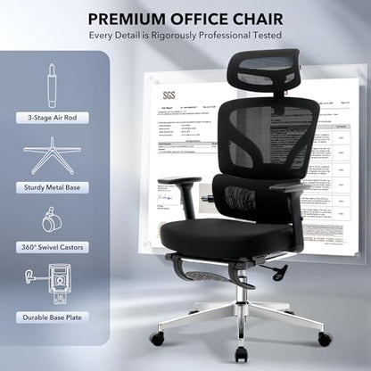 Ergonomic Office Chair Mesh – Adjustable Lumbar 3D Armrests High-Back Desk | Breathable Mesh Backrest; Seat Height & Tilt-Angle Adjustment; Smooth-Rolling Casters; Easy To Assembly, For Home, Office - color: Black-df