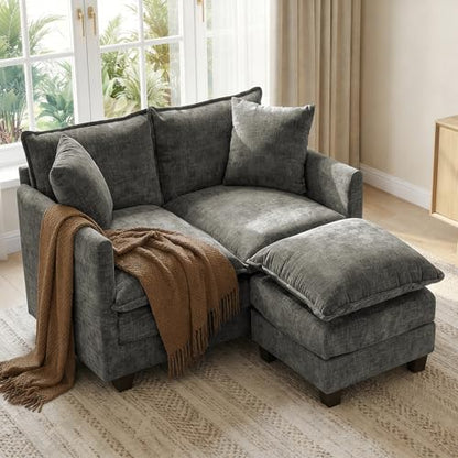 52" Loveseat Sofa, L-Shaped Cloud Love Seat Couches with Ottoman | Comfy Chenille Modern Love Seat with 2 Pillows, Small Loveseat for Small Spaces, Living Room, Bedroom, Apartment,Grey, 52" L - color: Grey, size: 52" L