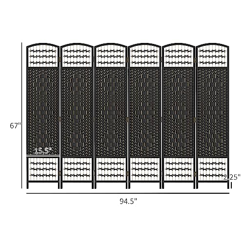 HOMCOM 6 Panel Room Divider, Folding Privacy Screen, 5.6', Black | Room Separator, Wave Fiber Freestanding Partition Wall Divider - color: Black, size: 6 Panel