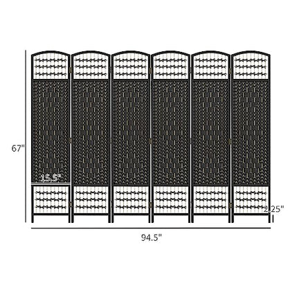 HOMCOM 6 Panel Room Divider, Folding Privacy Screen, 5.6', Black | Room Separator, Wave Fiber Freestanding Partition Wall Divider - color: Black, size: 6 Panel