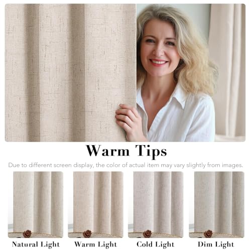 H.VERSAILTEX Blackout Curtains Linen Curtains 120 inches Long 100% Black Out Curtains for Bedroom Windows, Textured Linen Look Draperies Grommet with White Liner, 2 Panels, Natural - color: Natural, size: 52"W x 120"L (Pack of 2)