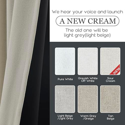 Greige Neutral Linen Blackout Curtains - Thermal Insulated Thick Lined Drapes 84 Inch Length 2 Panels Set - color: Greige/Warm Grey, size: 50"W x 84"L (Pack of 2)