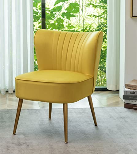 Container Furniture Direct Modern Velvet Accent Chair for Living Room, Bedroom, or Entryway, Stylish and Comfortable Armless Design with Metal Legs, Yellow - color: Yellow