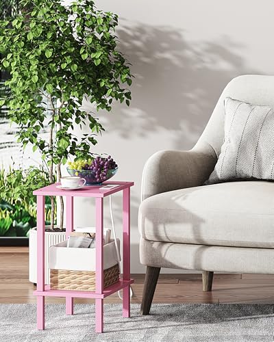 TUTOTAK End Table with Charging Station, Side Table Set of 2, Nightstand | 2-Tier Storage Shelf, Bedside Table with USB Ports, Sofa Table for Small Space, Livingroom, Bedroom Pink TB01BP041 - color: Pink