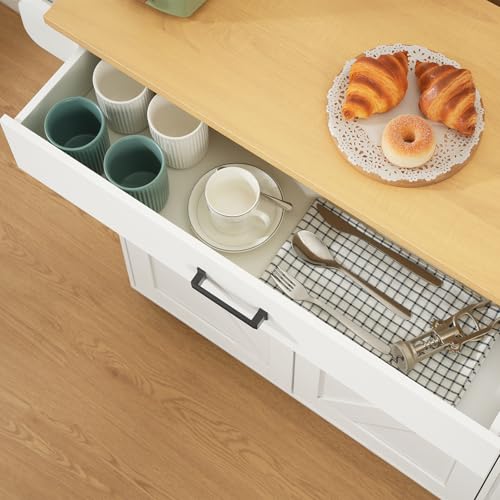 HOOBRO Kitchen Island with Drop Leaf Countertop & Power Outlet, Rolling Island Cart on Wheels, Kitchen Cart with Drawer & Spice Rack, Mobile Island Table for Kitchen, White and Natural WN86UZD01 - color: Natural + White
