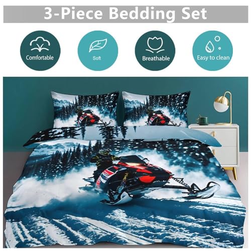3 Piece Cool Snowmobile Bedding Set - Ultra Soft Fabric & Double-Sided Print, Breathable Comforter Set with 1 Quilt Cover & 2 Pillowcases for Home Hotel, 79"x90" - size: 79"x90"