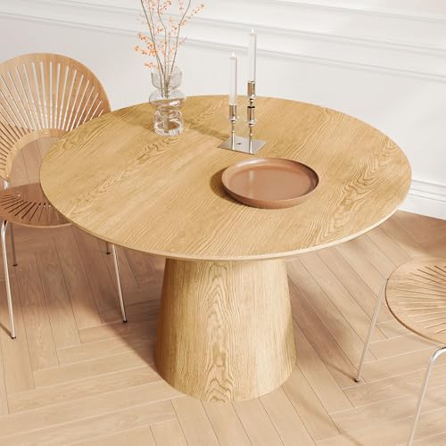 Round Dining Table for 4, Modern 43" Natural Wood Grain Dining Table with Cone Pedestal Base, Round Kitchen Table for Living Room, Kitchen, Dining Room, Natural - color: 43 Inch Natrual