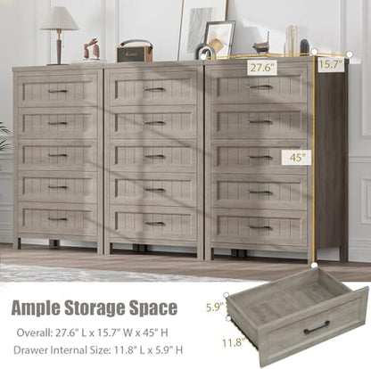 Jocoevol 5 Drawer Dresser for Bedroom - Farmhouse 44.9" Tall Chest of Dresser with Large Storage, Rubst Wood Construction for Living Room, Hallway & Entryway - Gray - color: Grey