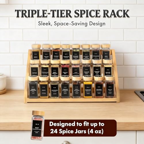 Spice Rack, Spice Organizer -3 Tier Bamboo Spice Racks, Solution for Spice Storage in Kitchens, Countertops，Storage Rooms and Other Places - size: Large