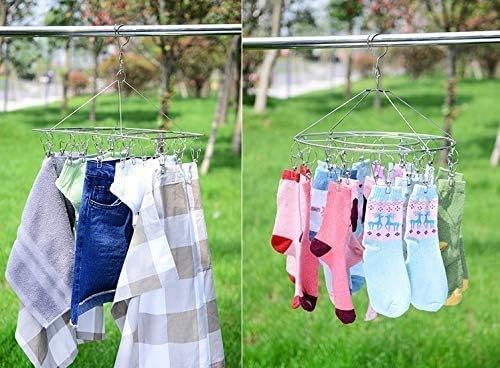 Folding Sock Dryer with 52 Peg, Stainless Steel Swivel Drying Rack Windproof Hook for Sock, Underwear, Lingerie, Sheet and All Small Item