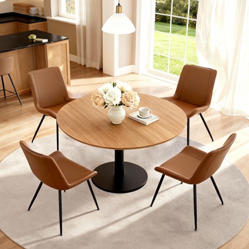 Dining Chairs Set of 2, PU Leather Armless with Metal Legs Brown | Fits Dining Rooms, Kitchens, Waiting room, Living rooms, Offices & Cafes, Easy to Clean Easy to assemble Adjustable Foot Pads - color: Brown