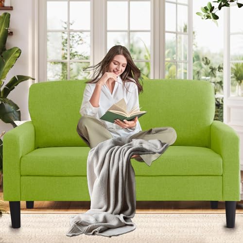 Loveseat Sofa 53" Green Small Couch for Small Sapces, 2 Seater Love Seat Comfy Linen Fabric Office Couch,All-Wood Couches for Bedroom, Dorm, Apartment with High Legs - color: Green