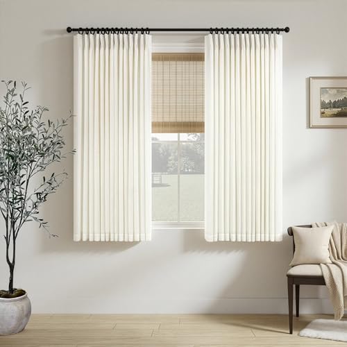 Cream Kitchen Cafe Curtains 45 Inch Length 2 Panel Pinch Pleated Back Tab Semi Sheer Light Filtering Linen Short Curtain Ivory Modern Farmhouse Small Curtains for Bathroom Window Basement Living Room - color: Natural, size: 40"W x 45"L (Pack of 2)