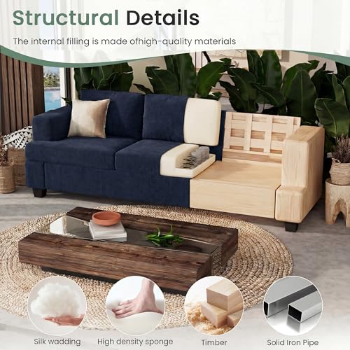 YOUDENOVA Sofa, 3 Piece Set Comfy Sofa, Loveseat & 2 3-Seater Couch with Deep Seats for Living Room, Modern Sleeper Couch, Navy Chenille - color: Blue Chenille, size: 3-Seater*2+Loveseat
