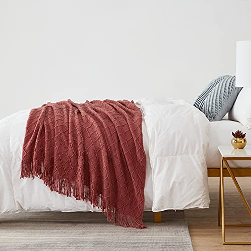 BOURINA Burgundy Throw Blanket 50x60 Inch Knitted Soft Throw Sofa Blanket | Knitted Throw Blanket 50x60 Inches, Soft Lightweight Boho Weave Throw Decorative Couch Blanket for Living Room Bedroom Chair - color: Burgundy, size: 50"x60"