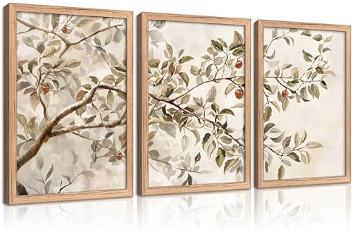 3 Pieces Vintage Apple Tree Canvas Wall Art Rustic Farmhouse Painting Picture Wall Decor Botanical Branch Poster Print Artwork for Living Room Bedroom Kitchen Home Decoration - color: Floral-11, size: 24"L x 16"W