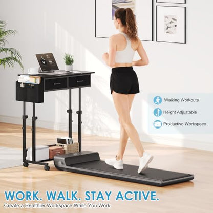 Small Standing Desk with Storage, Height Adjustable Sit Stand Desk with Drawers, Mobile Office Desk with Wheels and Side Pocket, Adjustable Laptop Workstation for Home Office - color: Black