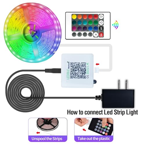AILBTON Led Strip Lights,60ft Music Sync Color Changing, Built-in Mic,Bluetooth App Control LED Tape Lights with Remote,5050 RGB Rope Light Strips - size: 60FT