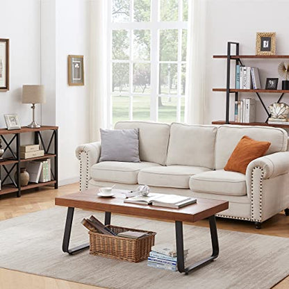 Natural Solid Wood Coffee Table, Rustic Center Tables for Living Room | Rectangle Metal and Real Wooden Tea Table, Modern Industrial Minimalist Wooden Cocktail Tables, Rustic Brown, 47 Inch - size: 47 inch