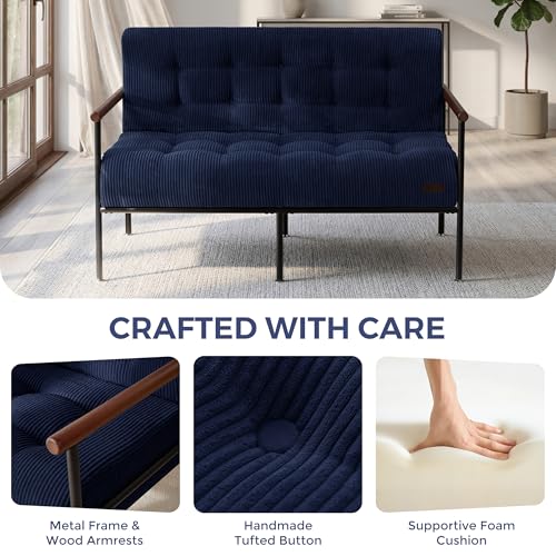 MAXYOYO Loveseat Sofa Chair, Love Seat, Sturdy Metal Frame, Wood Armrests | Button-Tufted Upholstery, Cozy Two-Person Seating for Modern Small Couches in Living Rooms, Bedrooms or Offices, Navy - color: Navy