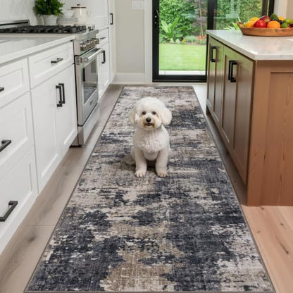 Sasttie 2x10 Runner Rug, Modern Abstract Hallway Rug, Black & Beige | Ultra-Soft Faux Wool, Machine Washable, Low Pile, Non-Slip, Thin, for Hallway, Entrance, Kitchen, Entryway & Laundry Room - color: Black & Beige, size: 2' x 10' (Rectangular)