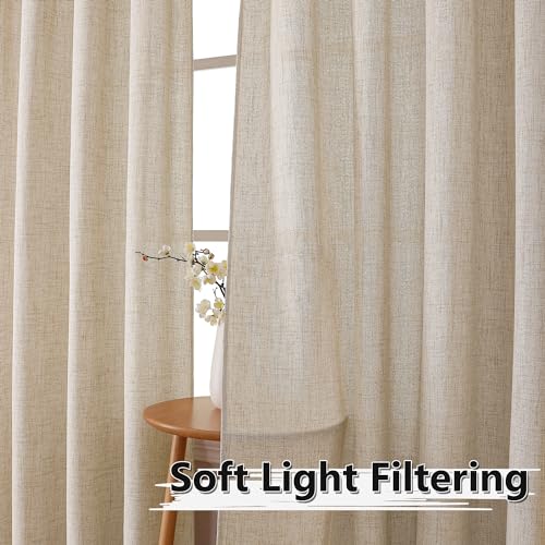Tollpiz Short Linen Tier Curtains Rod Pocket Semi Sheer Half Kitchen Curtain Burlap Light Filtering Thick Linen Drapes for Bathroom, 30 x 24 inches Long, Natural, Set of 2 Panels - color: Natural, size: 30"W x 24"L (Pack of 2)