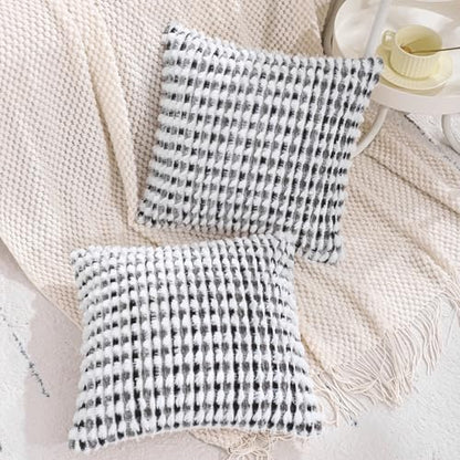 LUOYEHK Boho Throw Pillow Covers 16x16 Inch Set of 2 Chenille Tufted Pillowcase Farmhouse Neutral Cushion Covers for Couch Sofa Bed Living Room, Black Gray - color: Black Gray, size: 16" x 16" (Pack of 2)