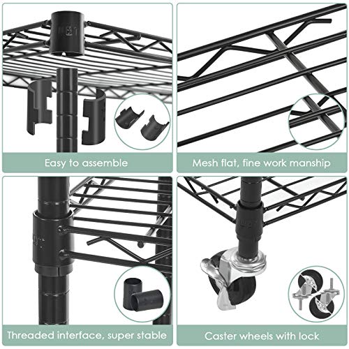 5-Shelf Shelving Units on Wheels Casters, Adjustable Heavy Duty Metal Shelf Wire Storage Rack for Home Office Garage Kitchen Bathroom Organization(16”Wx36”Dx75”H), Black - size: 5Tier 36"W x 16"D x 75"H