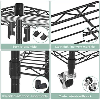 5-Shelf Shelving Units on Wheels Casters, Adjustable Heavy Duty Metal Shelf Wire Storage Rack for Home Office Garage Kitchen Bathroom Organization(16”Wx36”Dx75”H), Black - size: 5Tier 36"W x 16"D x 75"H