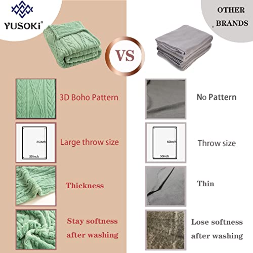 YUSOKI Sherpa Fleece Large Throw Blanket, Sage Green, 50"x65" | 3D Stylish Design,320GSM, Non-Shedding, Lightweight for All Season Use, stays fluffy after repeated washes, Perfect Gifts - color: Sage Green-(without Pillows), size: Throw (50" x 65")
