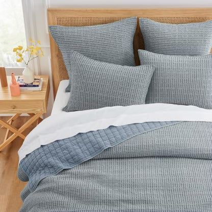 Levtex Home Mills Waffle Twin XL/Twin Quilt Set (68x86in) with 1 Pillow Sham (26x20in) - Chambray - Cotton Waffle Twin Size Quilt Bedding Set - Lightweight, Soft, Pre-Washed - color: Chambray, size: Twin Quilt