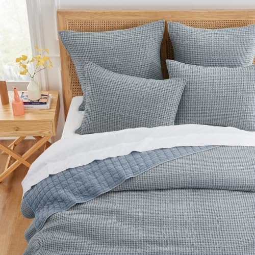 Levtex Home Mills Waffle Twin XL/Twin Quilt Set (68x86in) with 1 Pillow Sham (26x20in) - Chambray - Cotton Waffle Twin Size Quilt Bedding Set - Lightweight, Soft, Pre-Washed - color: Chambray, size: Twin Quilt