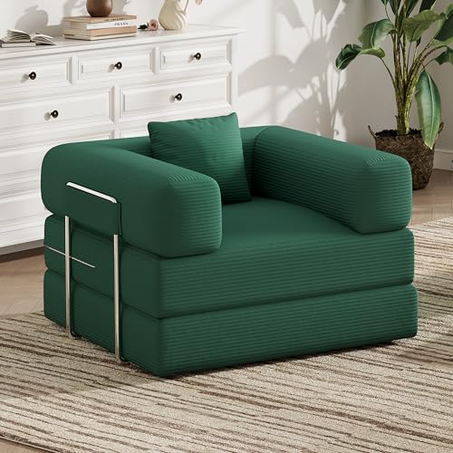 Single Couch Sofa for Small Spaces 2 in 1 Convertible Sofa to Lounger Comfy Bean Bag Chair for Adults with Removable Cover with Pillows for Bedroom, Apartment, Office (Green, 35.43" Single Sofa) - color: Green, size: 35.43" Single Sofa