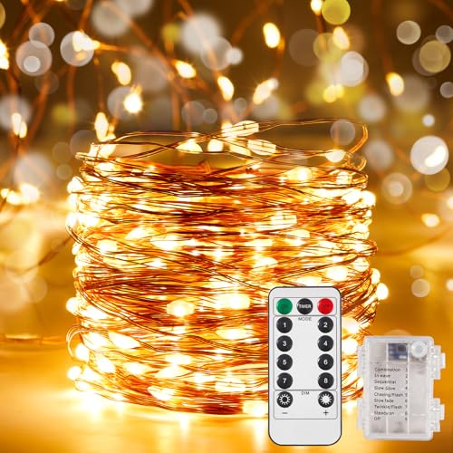 Ariceleo 2 Pack 16.4 Ft. Battery Operated Outdoor String Lights with Remote & Timer, LED Warm White Fairy Lights, Waterproof Twinkle Lights for Bedroom, Dorm, Mason Jar, Wedding, Party, Christmas - color: Warm White, size: 2 Pack-16.4 Ft