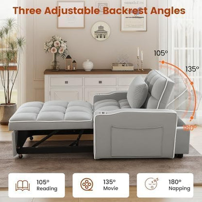 Sleeper Chair with USB Port, 3 In1 Pull Out Sofa Bed, Gray | Adjustable Backrest,Soft Cushioning,Handy Side Pocket,Cup Holders,Phone Holder - color: D-light Gray-kg